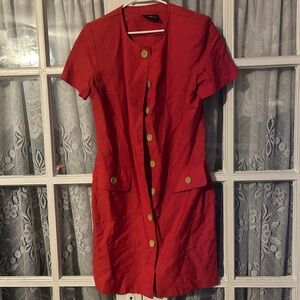 Vintage 1960s-70s Positive Attitude Red Button Down Shirt Dress